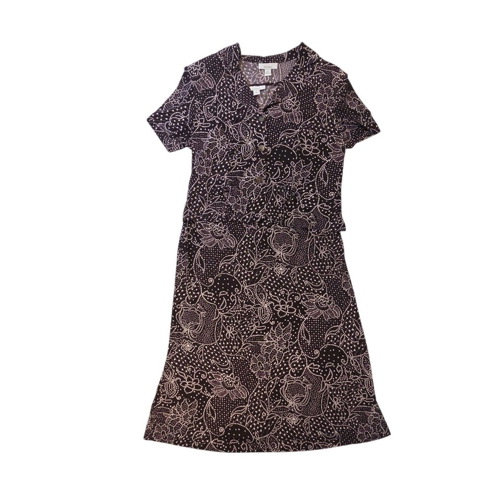 Dress Barn Women’s Two Piece Suit Dress and Jacket Brown Floral Scroll Size 12